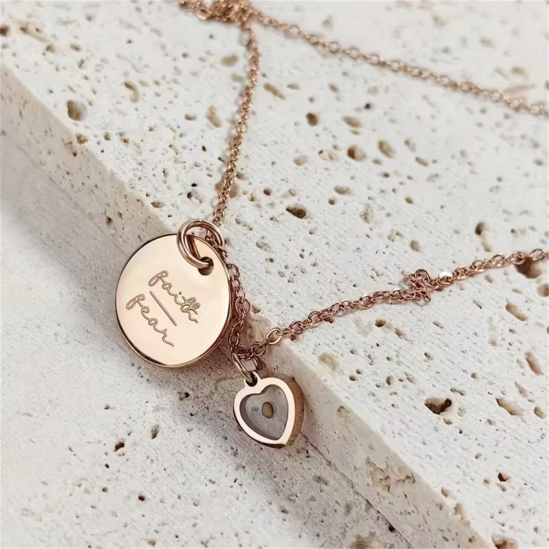 Stainless Steel Rose Golden Necklace Faith over Fear & Mustard Seed