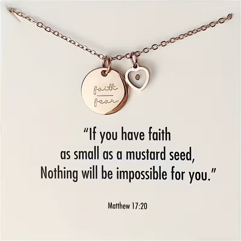 Stainless Steel Rose Golden Necklace Faith over Fear & Mustard Seed