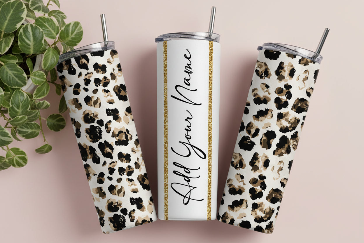 Cheetah Print Add Your Own Name, 20oz Sublimation Tumbler Design