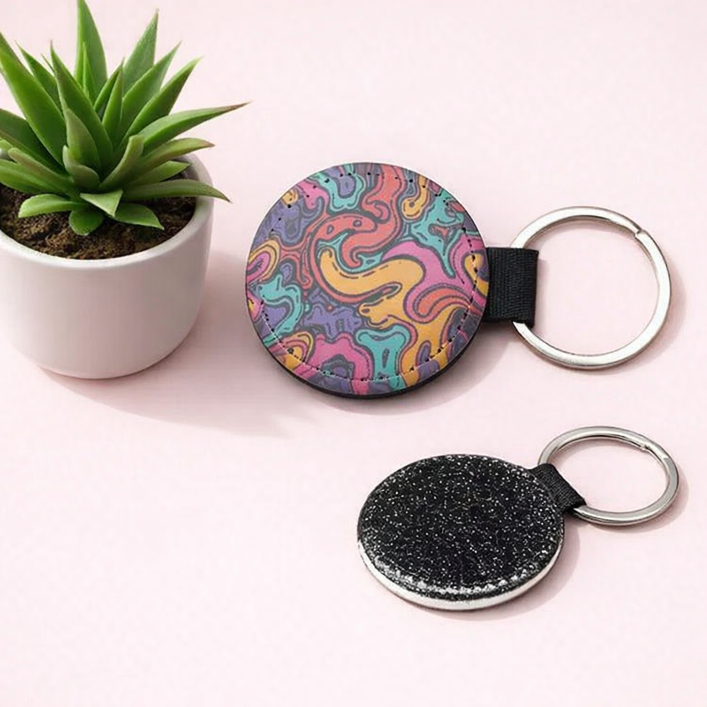 PU Glitter Keyring (Round; 50mmx50mm; Each)