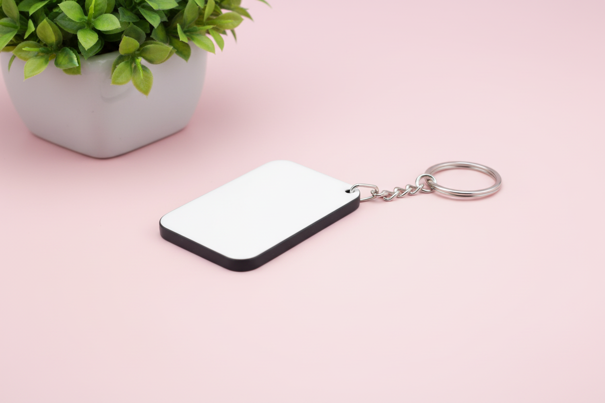Keyring Polymer; colour edge (4.8cm x 6.7cm)