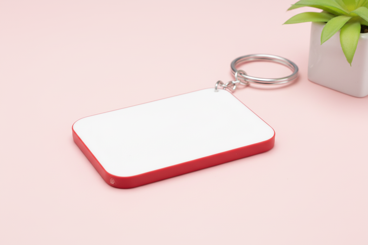 Keyring Polymer; colour edge (4.8cm x 6.7cm)