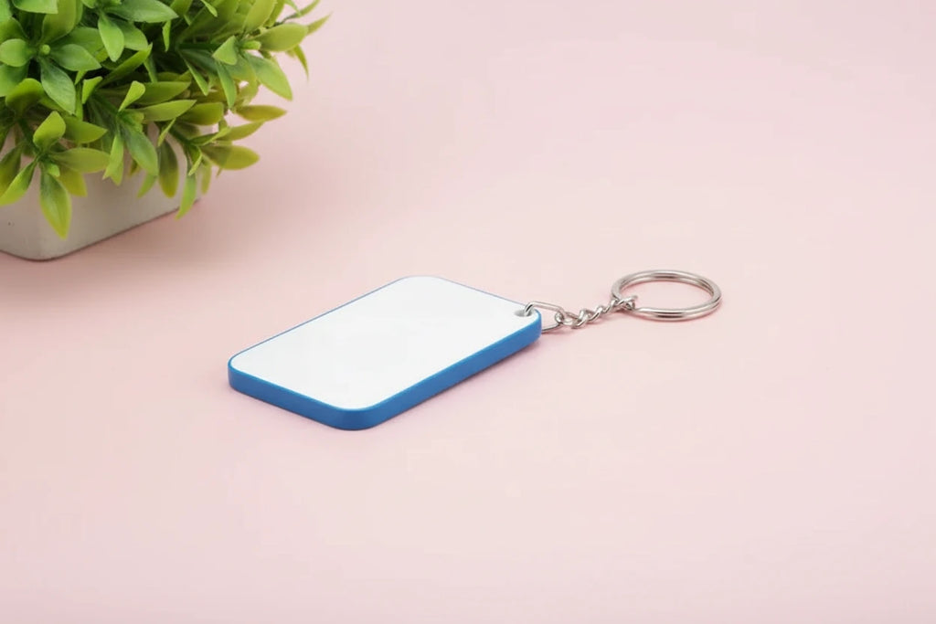 Keyring Polymer; colour edge (4.8cm x 6.7cm)