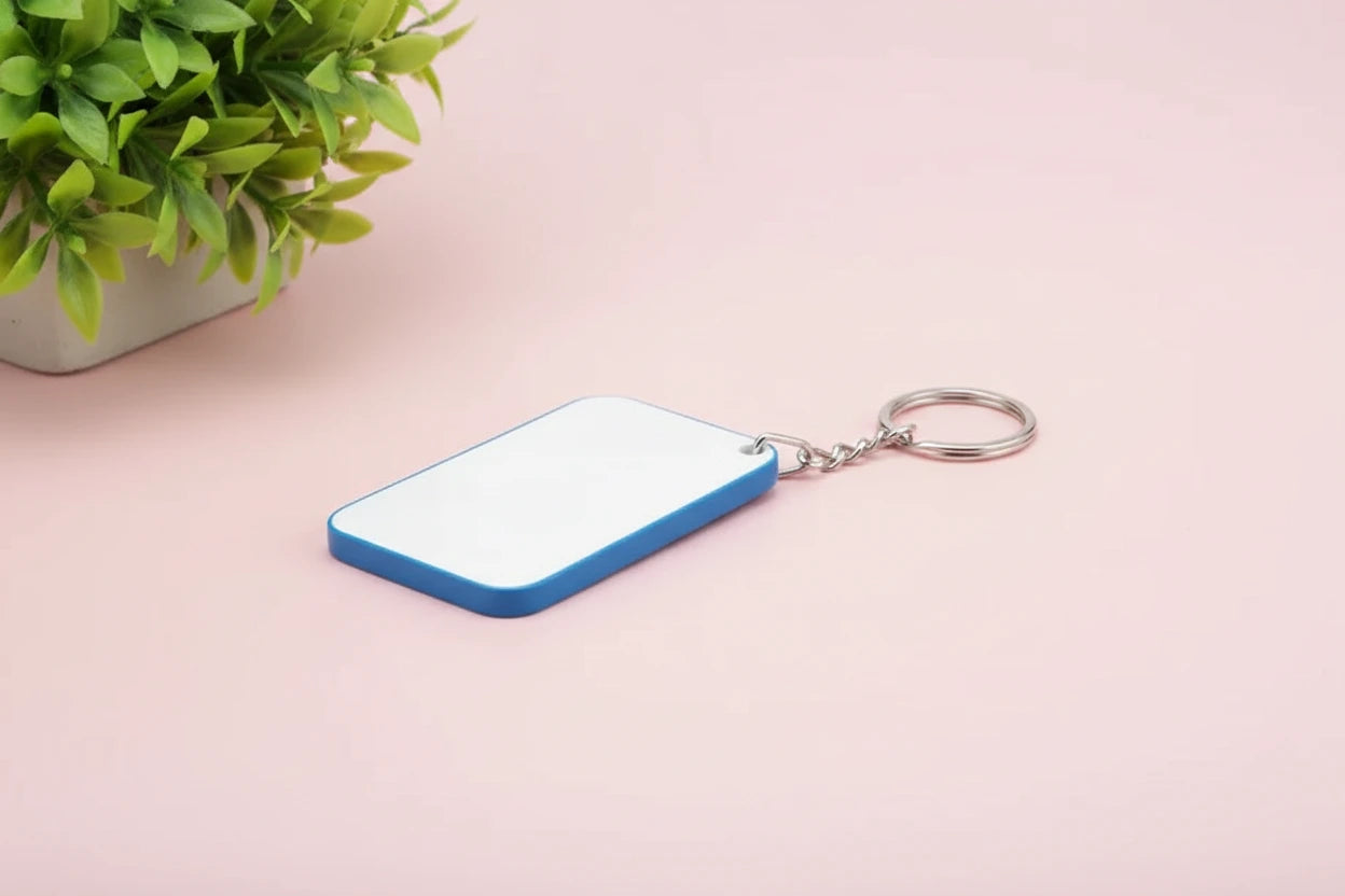 Keyring Polymer; colour edge (4.8cm x 6.7cm)