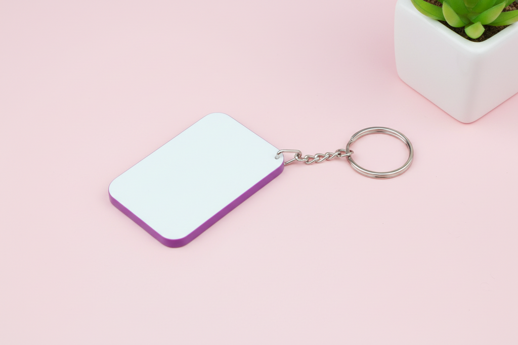 Keyring Polymer; colour edge (4.8cm x 6.7cm)