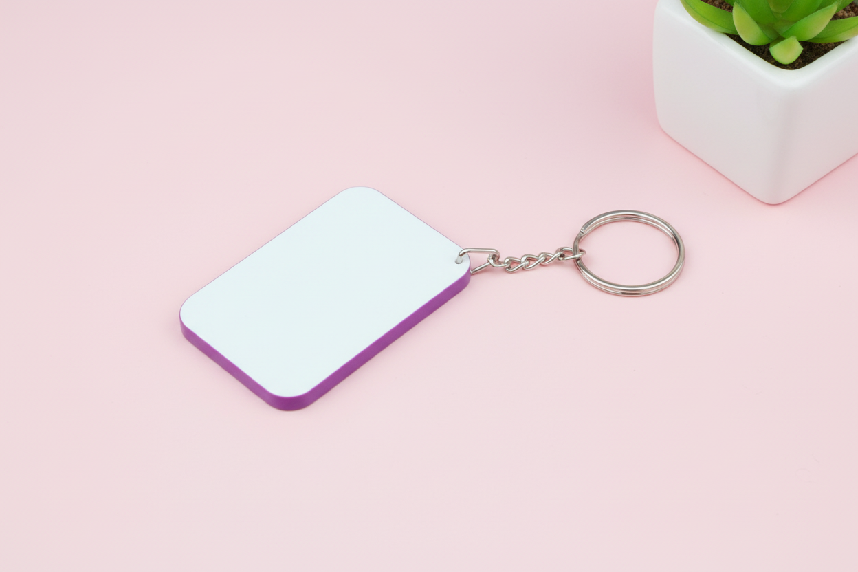 Keyring Polymer; colour edge (4.8cm x 6.7cm)