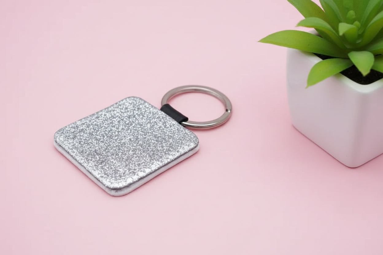 PU Glitter Keyring (Square; 50mmx50mm; Each)