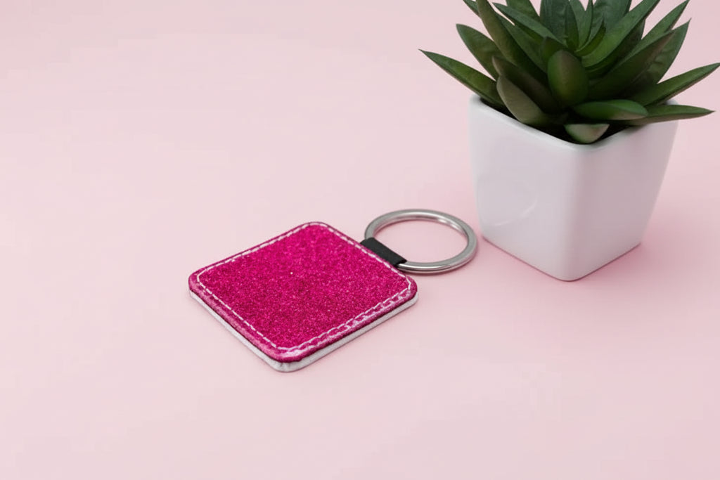 PU Glitter Keyring (Square; 50mmx50mm; Each)