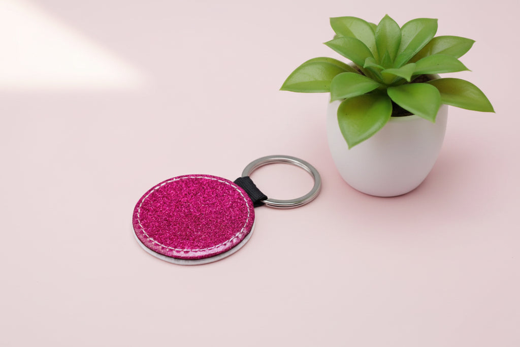 PU Glitter Keyring (Round; 50mmx50mm; Each)