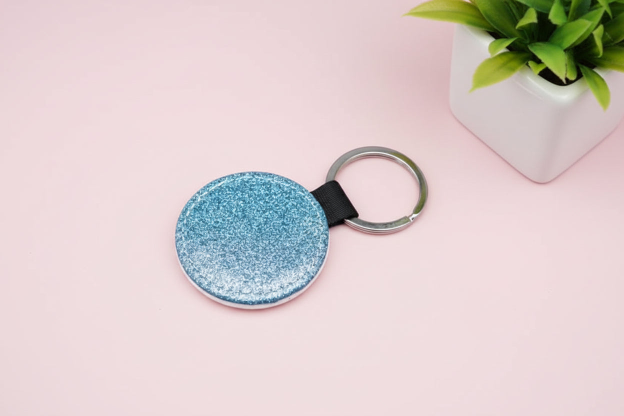 PU Glitter Keyring (Round; 50mmx50mm; Each)