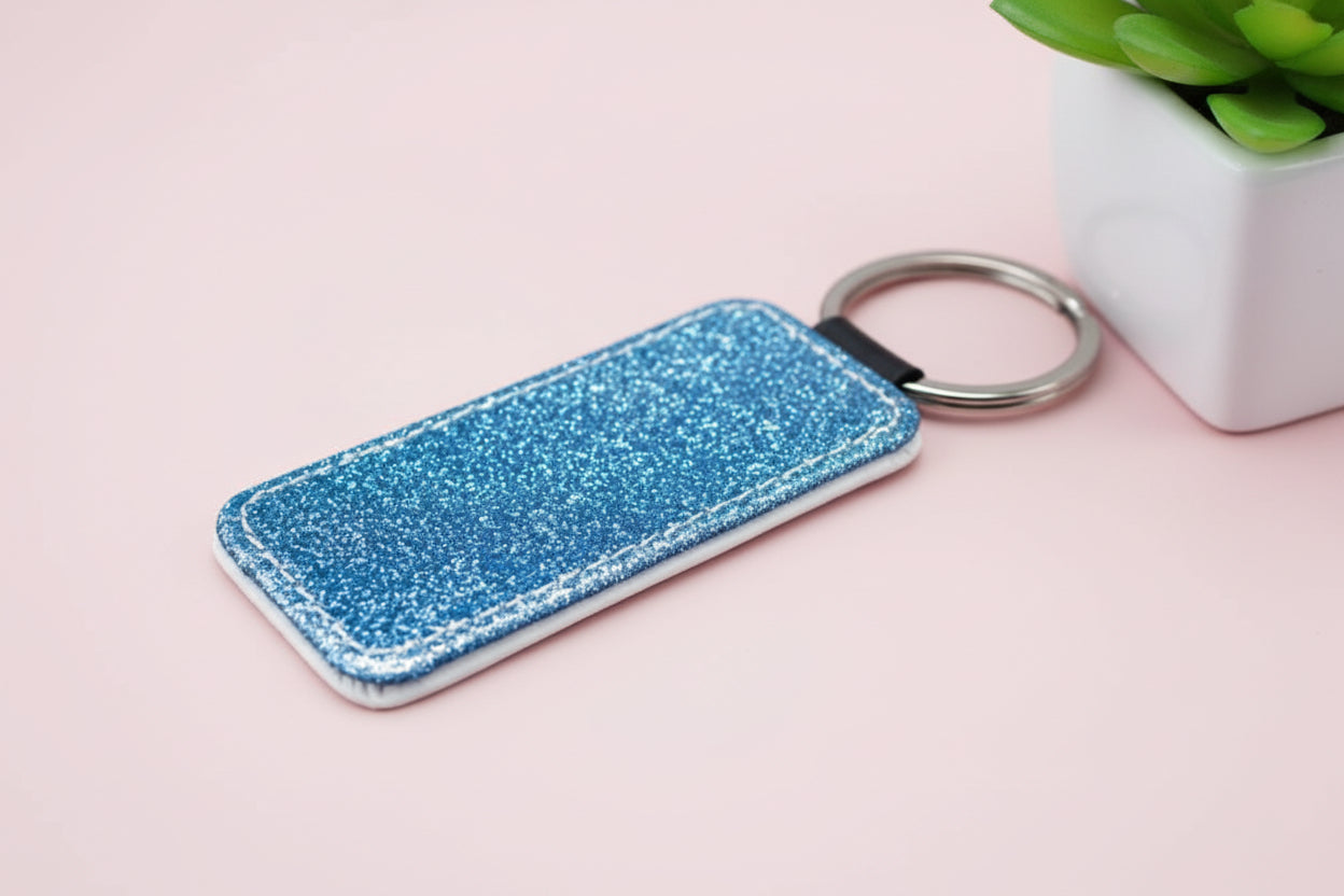 PU Glitter Keyring (Rectangle; 76mmx35mm; Each)