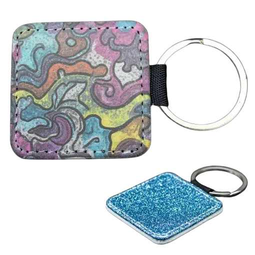 PU Glitter Keyring (Square; 50mmx50mm; Each)