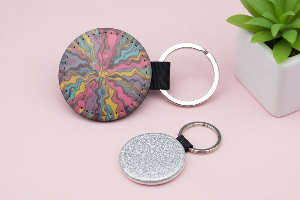 PU Glitter Keyring (Round; 50mmx50mm; Each)