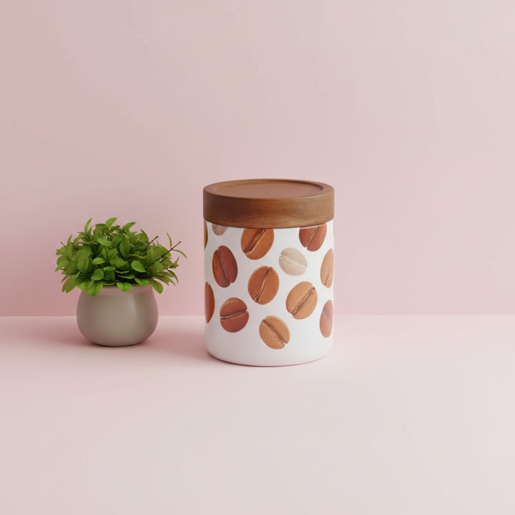 Frosted Glass Jar Wooden Lid Screw On