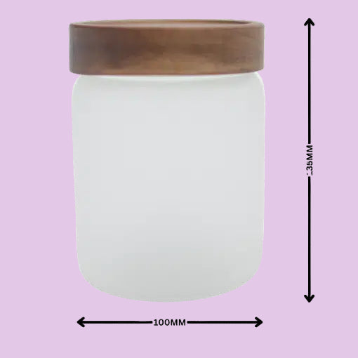 Frosted Glass Jar Wooden Lid Screw On