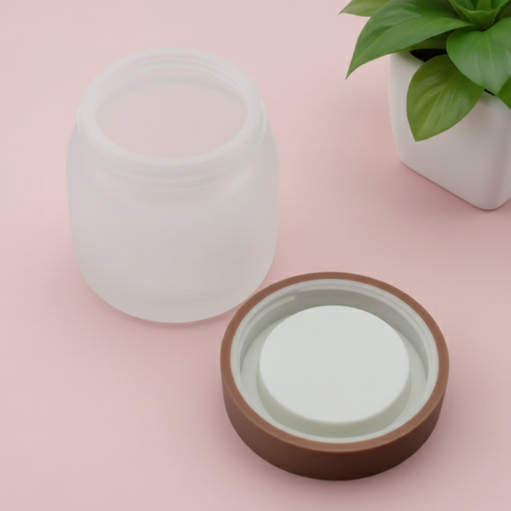 Frosted Glass Jar Wooden Lid Screw On