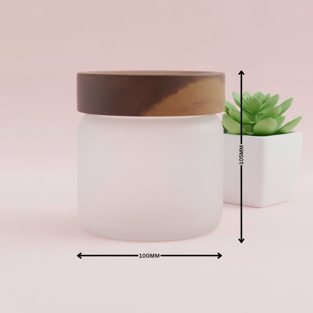 Frosted Glass Jar Wooden Lid Screw On