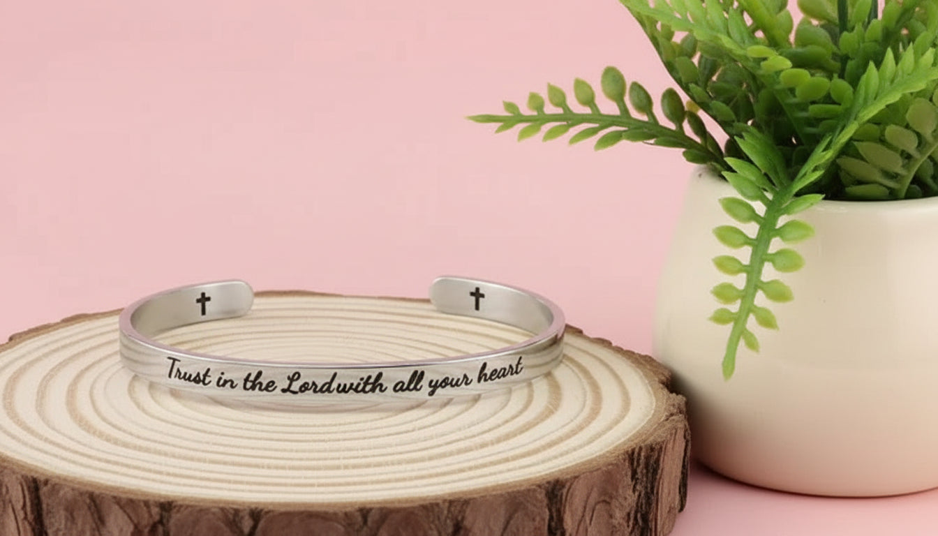 Religious Cross Bracelet with Inspirational Quote