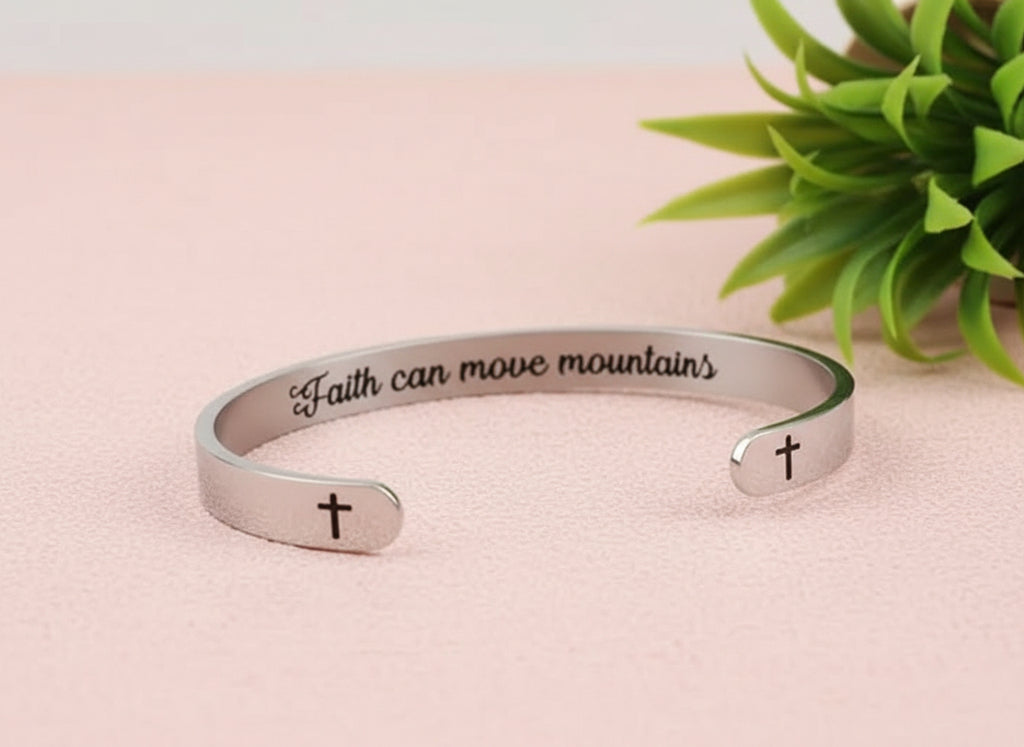 Religious Cross Bracelet with Inspirational Quote
