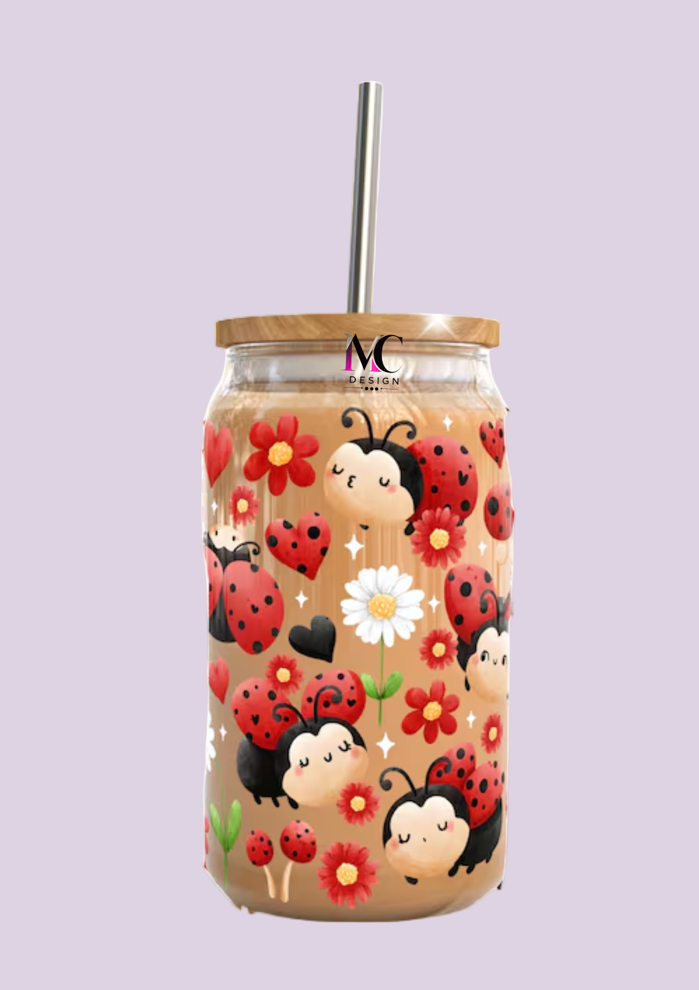 Lady Bug Design & Glass Bottle
