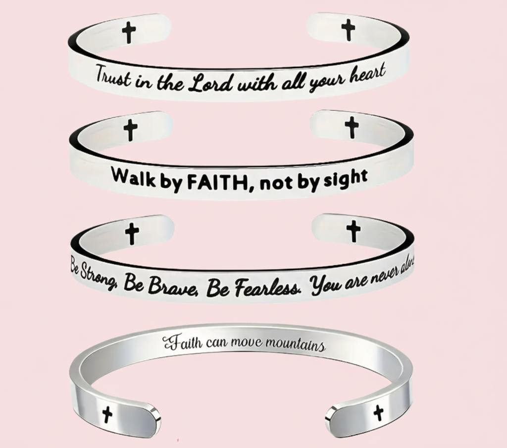 Religious Cross Bracelet with Inspirational Quote