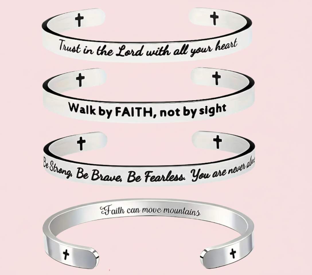 Religious Cross Bracelet with Inspirational Quote