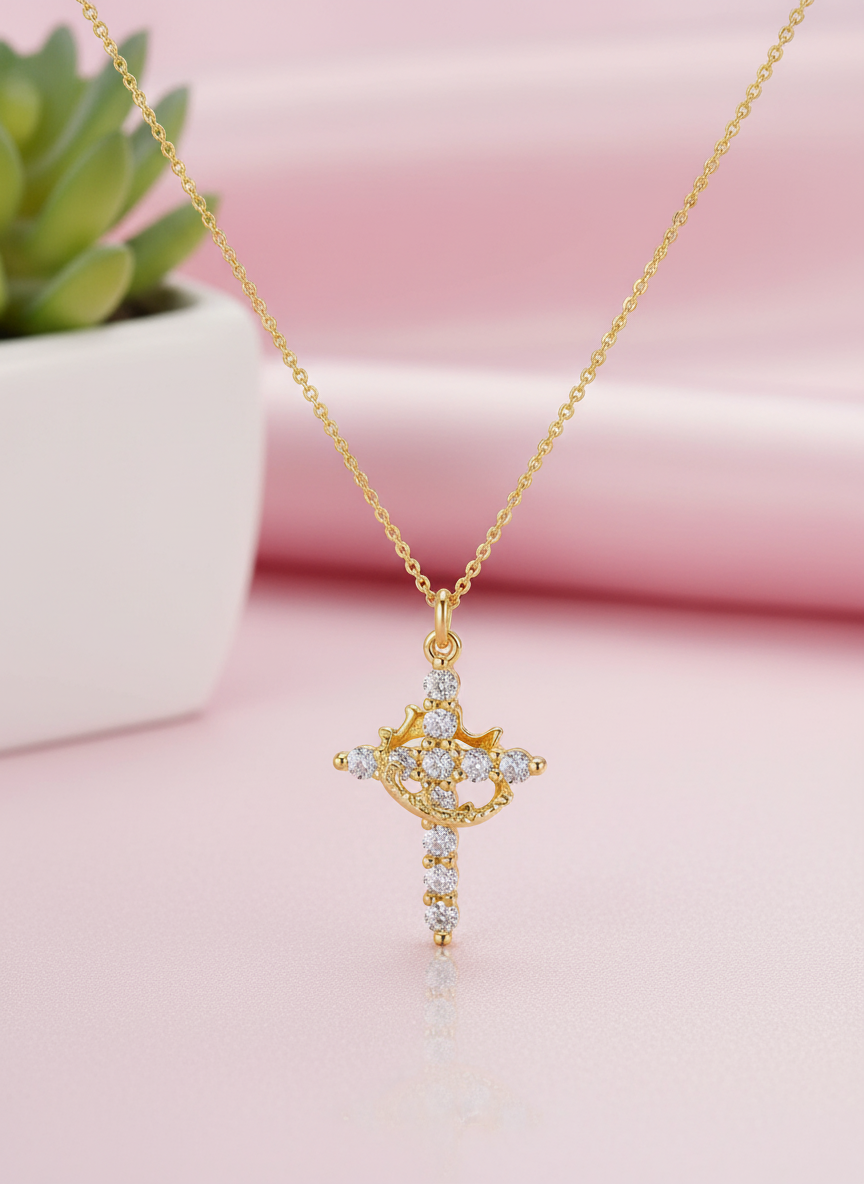 Stainless Steel cross & Crown Necklace Gold / Silver