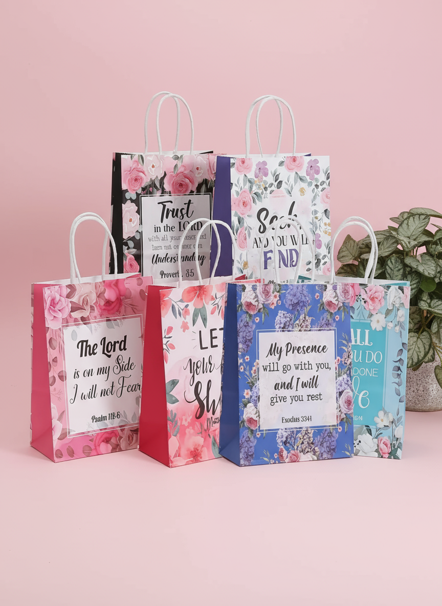 Bible Verse Flower Gift Bag with Handles