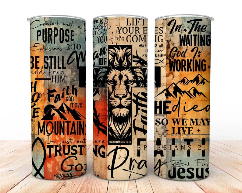 Man of Faith 20 oz Skinny Tumbler With Design