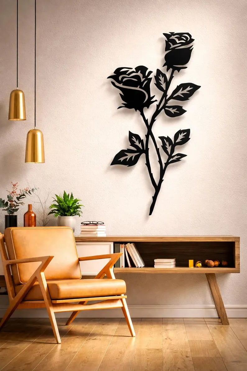 Rose Metal Wall Art Design - (350mm x 600mm)