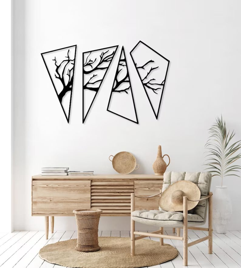 Abstract Tree Branches Wall Art - Set of 4